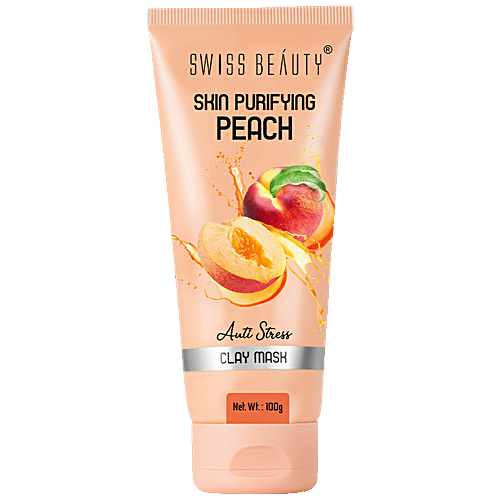 Swiss Beauty Skin Purifying Peach Anti Stress Clay Mask - Unclogs Pores, Removes Dark Circles, 100 g