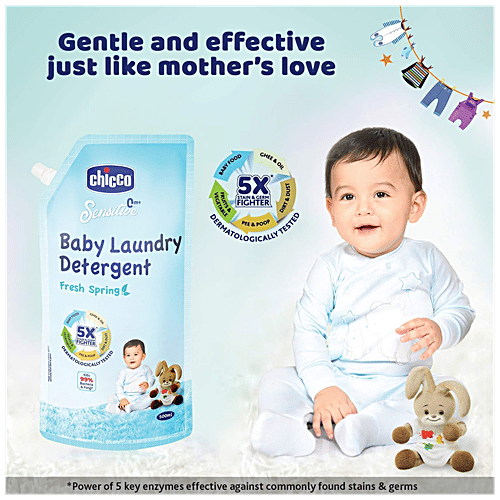 Chicco Sensitive Baby Laundry Detergent - Fresh Spring, Removes Tough Stains & Odour, 500 ml  