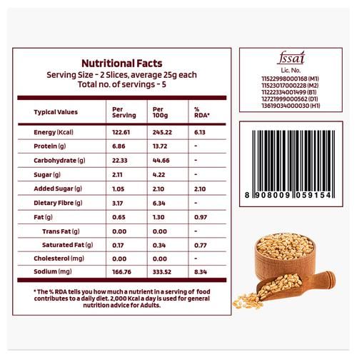 The Health Factory Zero Maida Bread - Simply Whole Wheat, 250 g  No Chemical Preservatives