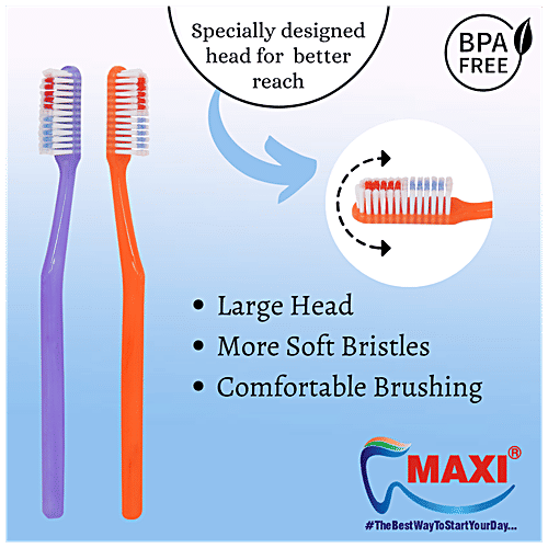 MAXI Angular Toothbrush - Soft Bristles, For Oral Hygiene & Fresh Breath, 2 pcs (Buy 1 Get 1 Free) 