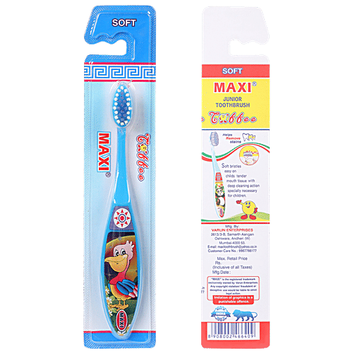 MAXI Toffee Junior Toothbrush - Soft Bristles, Helps Remove Stains, For Oral Hygiene, 2 pcs (Buy 1 Get 1 Free) 
