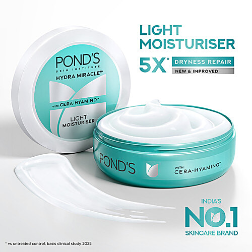 Ponds Hydra Miracle Light Moisturiser With Cera-Hyamino, 100 ml  5X Dryness Repair, For Soft & Smooth Skin