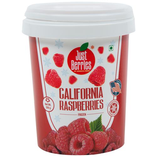 JUST BERRIES Frozen California Raspberries - Rich In Antioxidants & Minerals, 250 g  