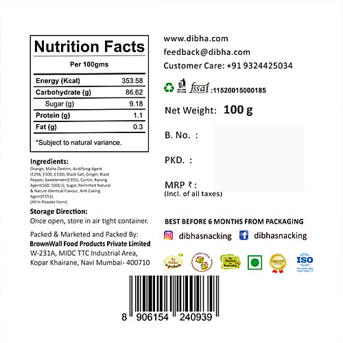 Dibha Orange Instant Drink Premix - Tangy, Sweet Taste, Boosts Immunity, 100 g