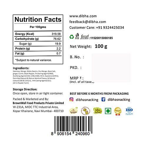 Dibha Kacha Aam Instant Drink Premix - Hydrates, Rich In Nutrients, 100 g