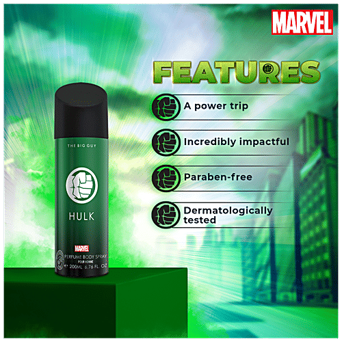 Marvel Hulk Deodorant Perfume Body Spray - Long-Lasting Fragrance, For Men, 200 ml  