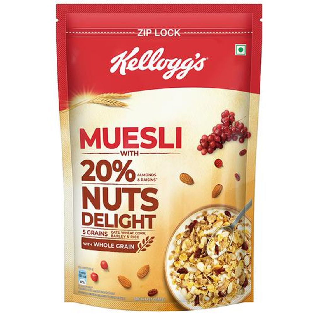 Kelloggs Muesli - 20% Nuts Delight, Multigrain Breakfast Cereal, High In Iron & Fibre, Naturally Cholesterol Free, 1 kg 