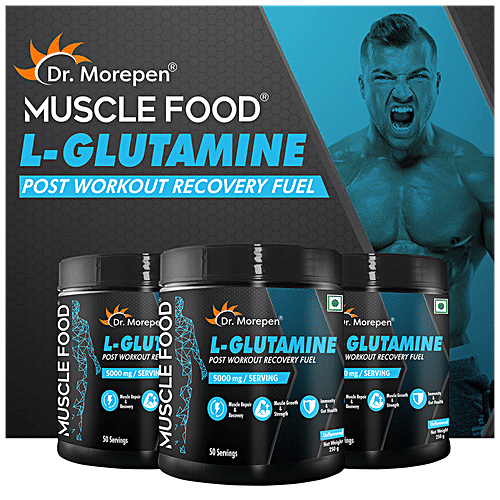 Dr. Morepen Muscle Food L-Glutamine -  Post Workout Muscle Recovery & Growth, Unflavoured, 250 g  