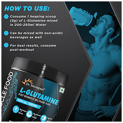 Dr. Morepen Muscle Food L-Glutamine -  Post Workout Muscle Recovery & Growth, Unflavoured, 250 g  