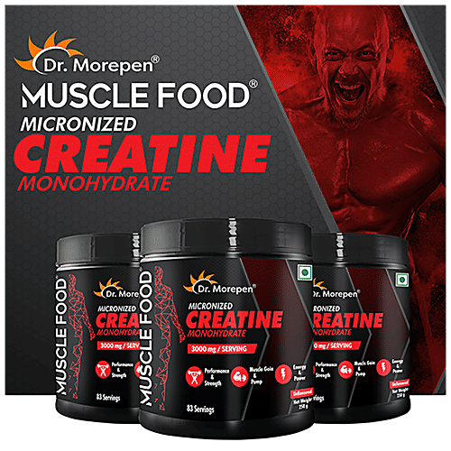 Dr. Morepen Muscle Food Creatine Monohydrate - 3000 mg, Performance & Strength, For Muscle Gain, Unflavoured, 250 g  