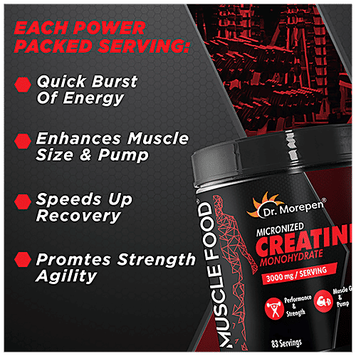 Dr. Morepen Muscle Food Creatine Monohydrate - 3000 mg, Performance & Strength, For Muscle Gain, Unflavoured, 250 g  