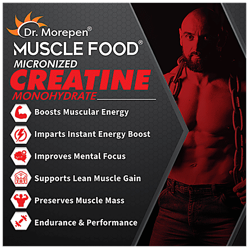 Dr. Morepen Muscle Food Creatine Monohydrate - 3000 mg, Performance & Strength, For Muscle Gain, Unflavoured, 250 g  