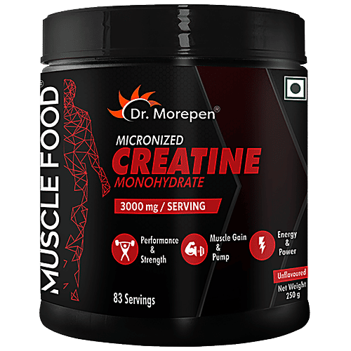 Dr. Morepen Muscle Food Creatine Monohydrate - 3000 mg, Performance & Strength, For Muscle Gain, Unflavoured, 250 g  