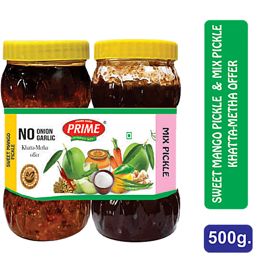 PRIME Khatta Metha Offer - Mixed Pickle + Sweet Mango Pickle, Tangy Flavour, Classic Taste, 2 pcs (500 g each) 