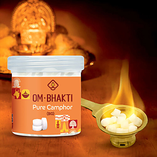 Om Bhakti Pure Camphor - Big, For Puja Purpose, 60 pcs  Leaves No Residue, Longer burning, Pure Camphor