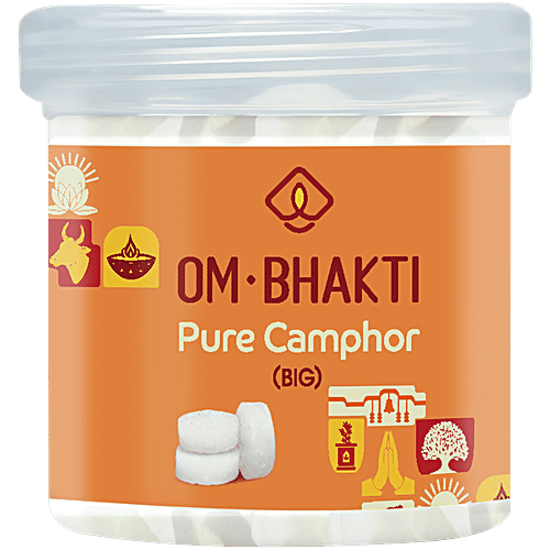 Om Bhakti Pure Camphor - Big, For Puja Purpose, 60 pcs  Leaves No Residue, Longer burning, Pure Camphor
