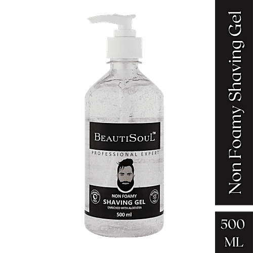Beautisoul Non-Foamy Shaving Gel - Enriched With Aloe Vera, Cucumber & Wheatgerm Extracts, For Sensitive Skin, 500 ml  