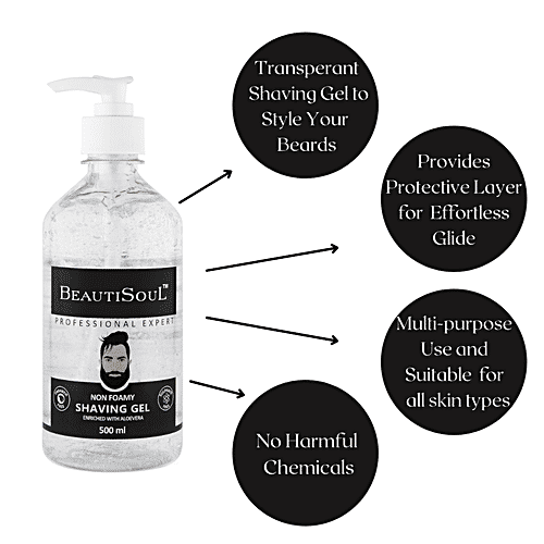 Beautisoul Non-Foamy Shaving Gel - Enriched With Aloe Vera, Cucumber & Wheatgerm Extracts, For Sensitive Skin, 500 ml  