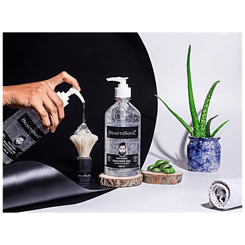 Beautisoul Non-Foamy Shaving Gel - Enriched With Aloe Vera, Cucumber & Wheatgerm Extracts, For Sensitive Skin, 500 ml  