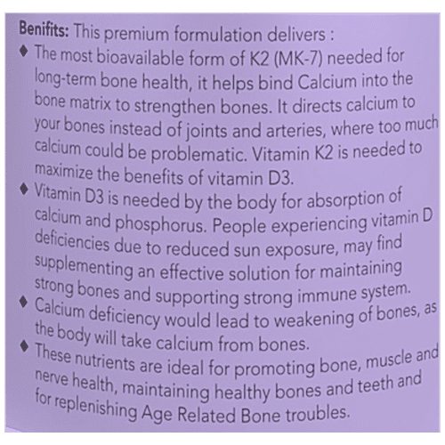 Buy Briyo Briyo Orthomax Vitamin D3 & K2M7 & Calcium Dietary