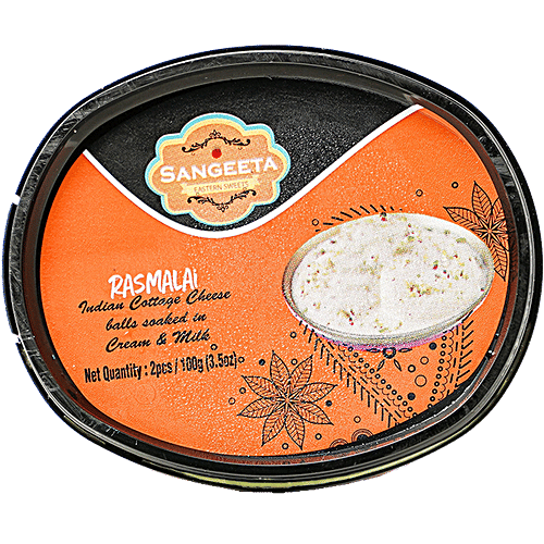 Sangeeta  Rasmalai - Indian Cottage Cheese Balls Soaked In Cream & Milk, 100 g Box 