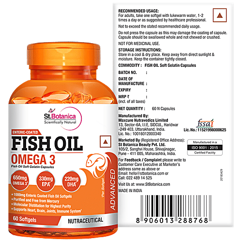 Buy StBotanica Fish Oil 1000mg Softgels Advanced Double Strength
