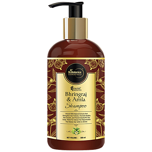 Oriental Botanics Bhringraj & Amla Shampoo - Strengthens Hair, Promotes Growth, No SLS/ Sulphate, Paraben, Silicones, 300 ml  
