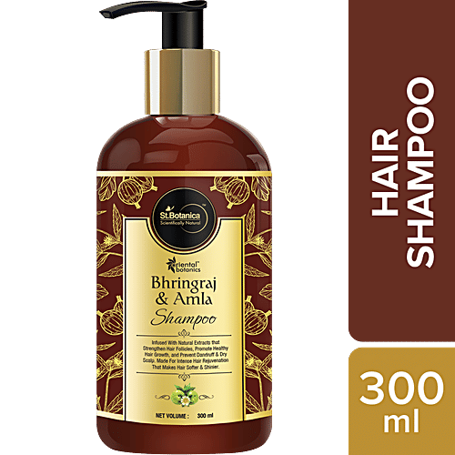 Oriental Botanics Bhringraj & Amla Shampoo - Strengthens Hair, Promotes Growth, No SLS/ Sulphate, Paraben, Silicones, 300 ml  