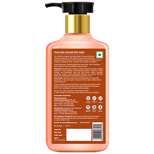 StBotanica Peach & Avocado Body Wash - No SLS/Sulphate, Parabens, Rich & Creamy Lather, For Soft, Supple & Hydrated Skin, 250 ml  