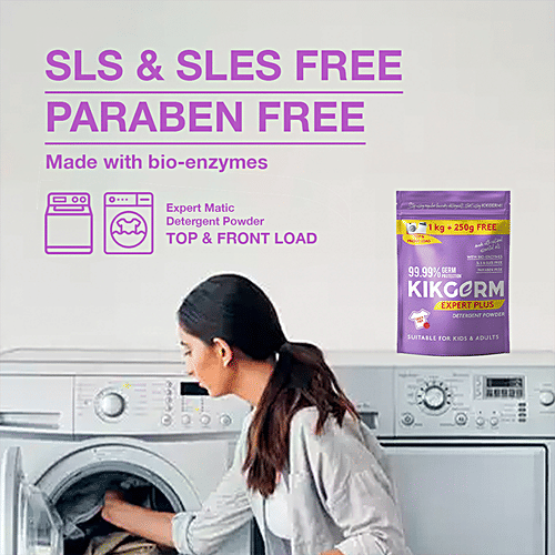 KIKGERM Expert Plus Detergent Powder - SLS, SLES & Paraben Free, Suitable For Kids & Adults, 1 kg (Get 250 g Free) 