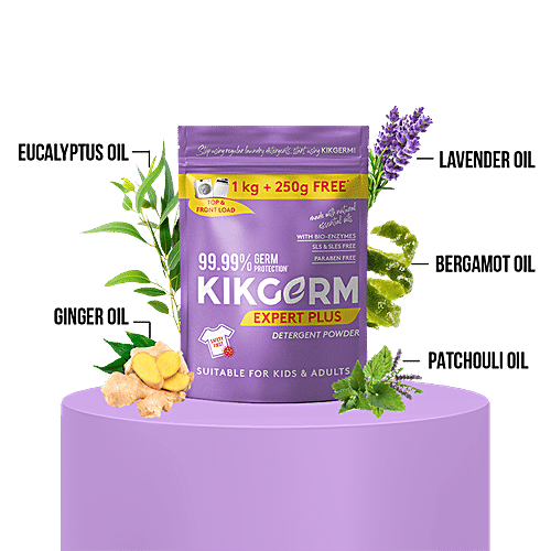 KIKGERM Expert Plus Detergent Powder - SLS, SLES & Paraben Free, Suitable For Kids & Adults, 1 kg (Get 250 g Free) 