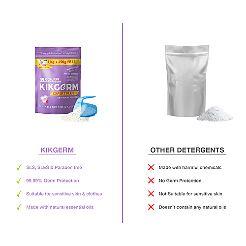 KIKGERM Expert Plus Detergent Powder - SLS, SLES & Paraben Free, Suitable For Kids & Adults, 1 kg (Get 250 g Free) 