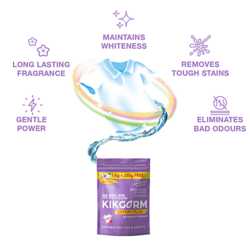 KIKGERM Expert Plus Detergent Powder - SLS, SLES & Paraben Free, Suitable For Kids & Adults, 1 kg (Get 250 g Free) 