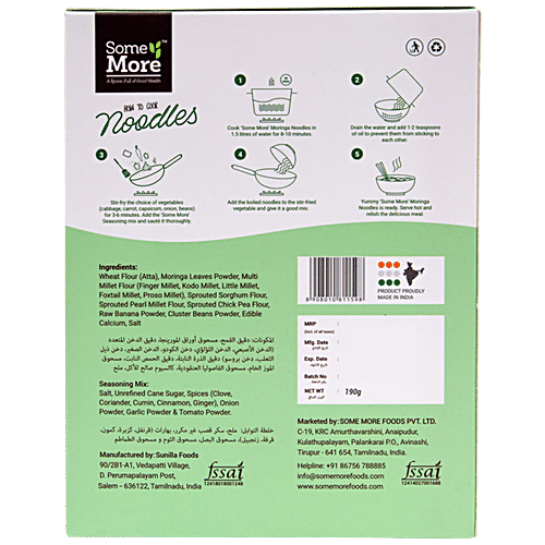 Some More Hakka Moringa Millet Noodles - No Maida, Diabetic Friendly, Easily Digestible, 180 g (Get 10 g Masala) 