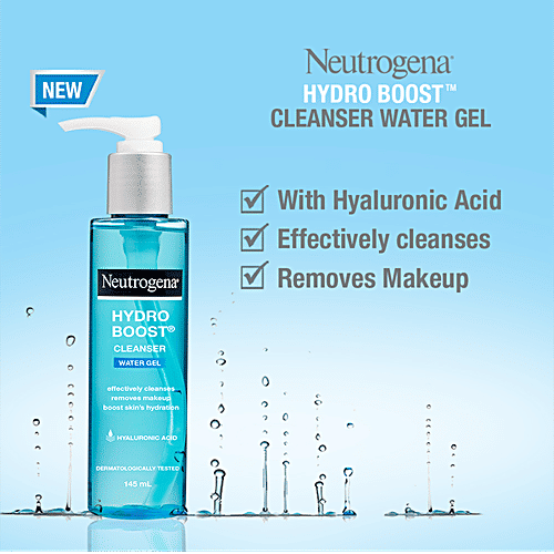 Neutrogena Hydro Boost Water Gel Cleanser - Hyaluronic Acid, Removes Makeup, Hydrates Skin, 145 ml Bottle