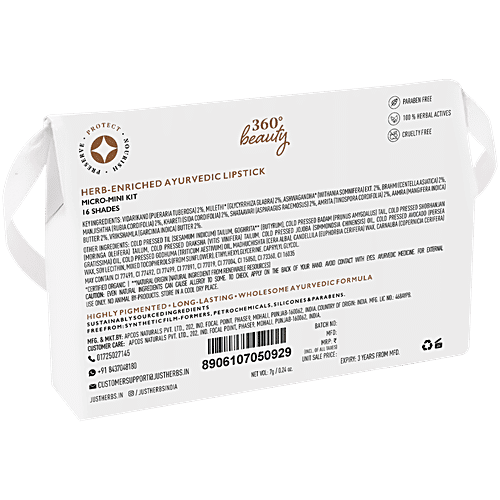 Just Herbs Herb Enriched Ayurvedic Lipstick Micro-Mini Kit, 1.93 g (Pack of 16) 