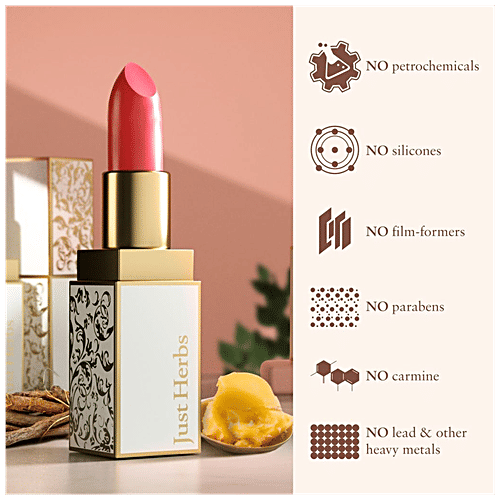 Just Herbs Herb Enriched Ayurvedic Lipstick - Shade No.16, 4.20 g Caramel Medium Brown 
