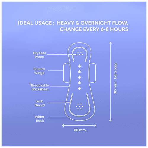 Laiqa Ultra-Soft Heavy Flow Night Sanitary Pads For Women - XL, Made With Natural Fibers, Rash-Free Premium With 4 Wings & 100% Biodegradable Disposal Bags, 10 pcs