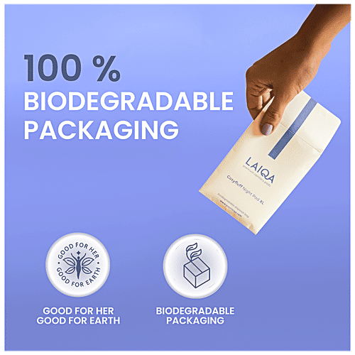 Laiqa Ultra-Soft Heavy Flow Night Sanitary Pads For Women - XL, Made With Natural Fibers, Rash-Free Premium With 4 Wings & 100% Biodegradable Disposal Bags, 10 pcs