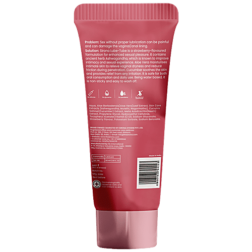 SIRONA Glycerine Free Natural Strawberry Lubricant Gel for Men & Women | Dermatologically Tested, 50 ml  