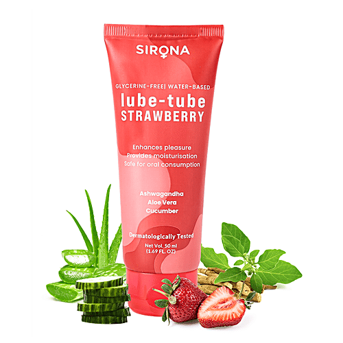 SIRONA Glycerine Free Natural Strawberry Lubricant Gel for Men & Women | Dermatologically Tested, 50 ml  