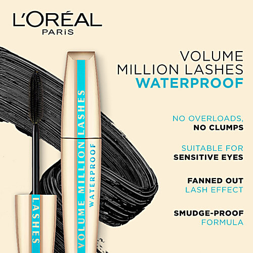 L'Oreal Paris Volume Million Lashes Mascara - Waterproof, Smudge Proof, 10.2 ml Black 