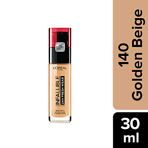 L'Oreal Paris Infallible 32H Fresh Wear Foundation - Cool Undertone, 30 ml 140 Golden Beige 