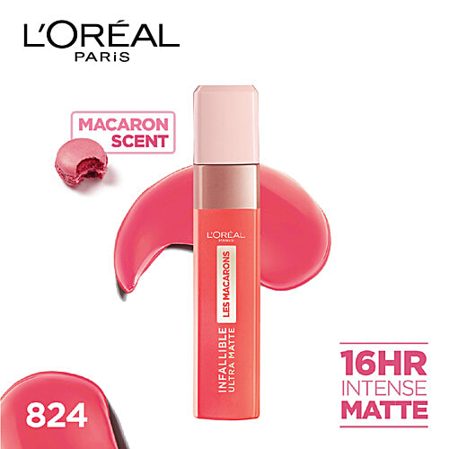 L'Oreal Paris Infallible Ultra Matte Liquid Lipstick - Les Macarons, 16 Hours Intense Matte, 5 g 824 Guava Gush 
