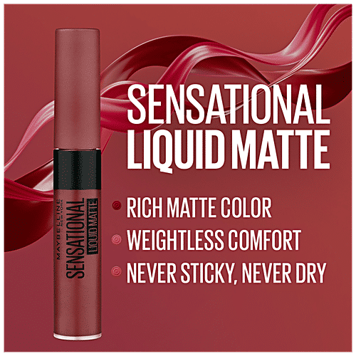 Maybelline New York Sensational Liquid Matte Liquid Lipstick - Intense Colour Effect, Non-sticky, Noncracking, 7 ml 21 Nude Nuance 