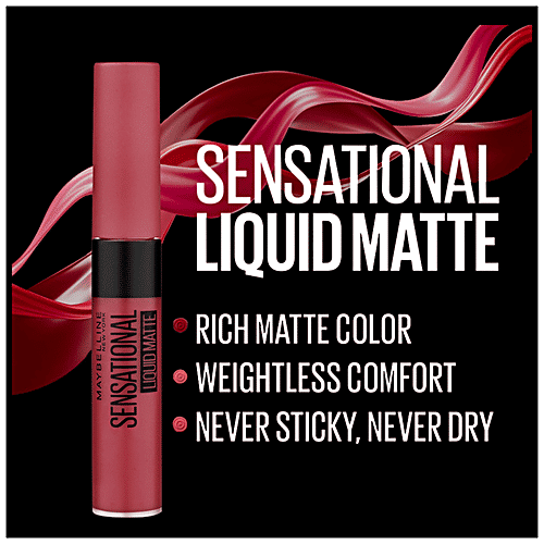 Maybelline New York Sensational Liquid Matte Liquid Lipstick - Intense Colour Effect, Non-Sticky, Non-Cracking, 7 ml 22 Peach Addict