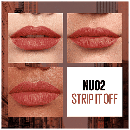 Maybelline New York Sensational Liquid Matte Liquid Lipstick - Intense Colour Effect, Non-Sticky, Non-Cracking, 7 ml NU02 Strip It Off