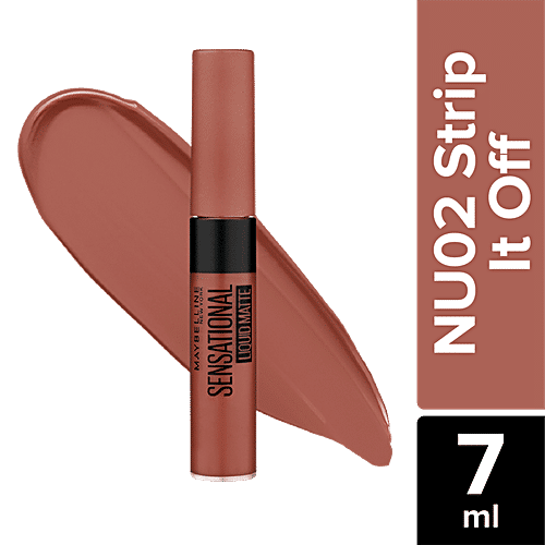 Maybelline New York Sensational Liquid Matte Liquid Lipstick - Intense Colour Effect, Non-Sticky, Non-Cracking, 7 ml NU02 Strip It Off