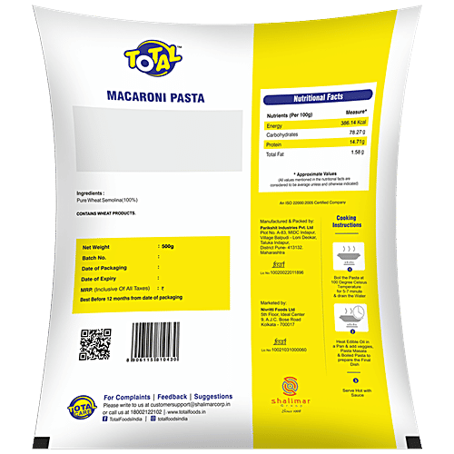Total Macaroni Pasta - Made With Wheat Semolina, Rich In Protein, 500 g  
