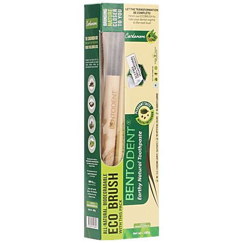Bentodent Earthy Natural Toothpaste With Bamboo Tooth Brush - Cardamom, Vegan, SLS Free, 100 g